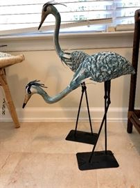 Pair metal oriental birds