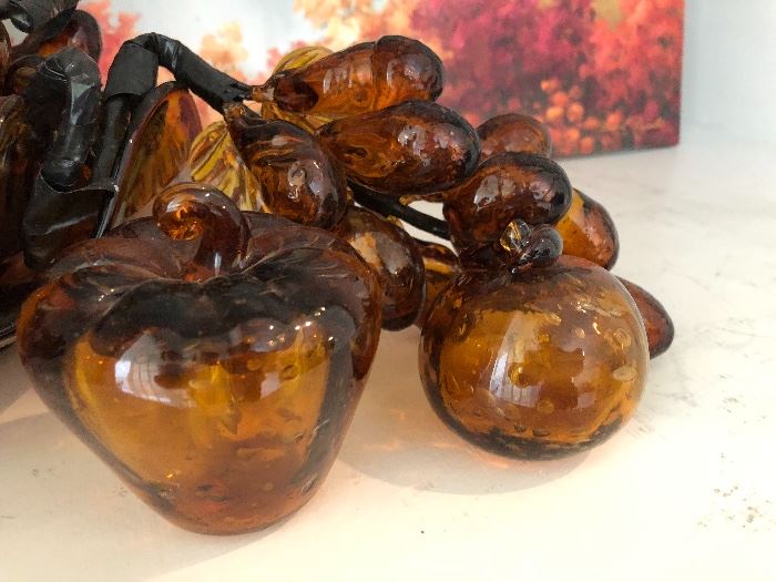Hand Blown Cluster Amber Grapes and Bowl