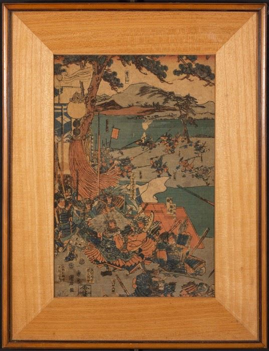 Japanese Woodblock of Battle Scene, 19th Century