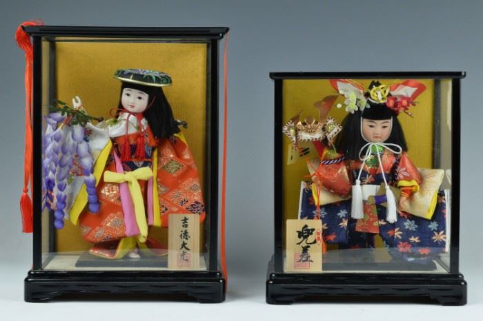 (2) Cased Japanese Dolls