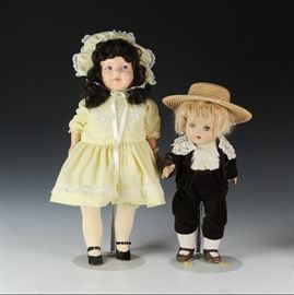 (2) 1920s Composition Boy & Girl Dolls