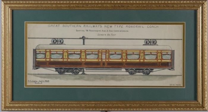 Watercolor of a Railway Monorail Coach 1920