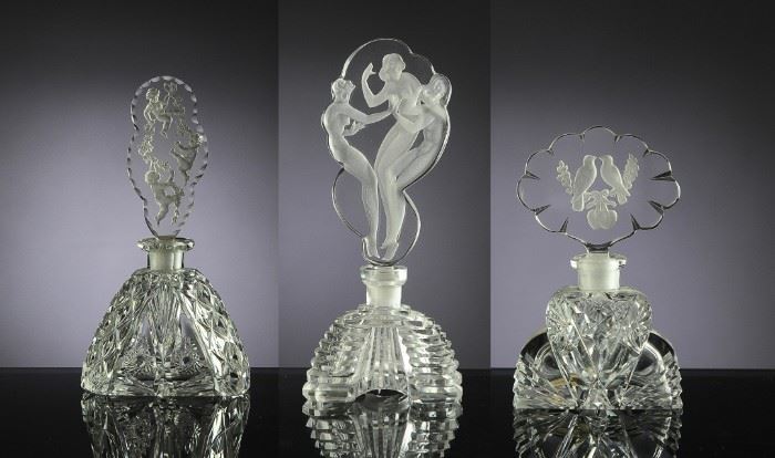 (3) Czech Glass Perfume Bottles