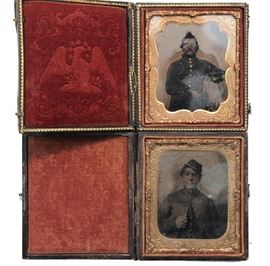 (2) Tintype Civil War Soldiers Cased Sixth Plate