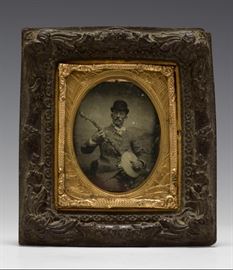 Tintype Photo of a Banjo Player in Gutta Percha