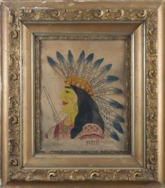 Antique Painted Needlework of a Native American
