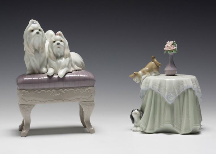 (2) Lladro Porcelain Animal & Dog Figurines