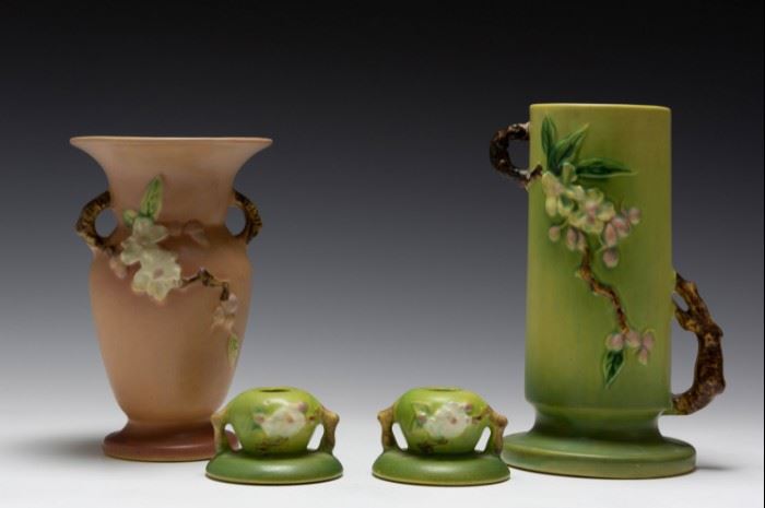 (4) Roseville Pottery Apple Blossom Pieces