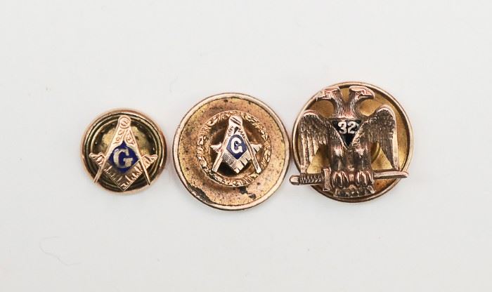 (3) Masonic Gold Pins inc. 32nd Degree