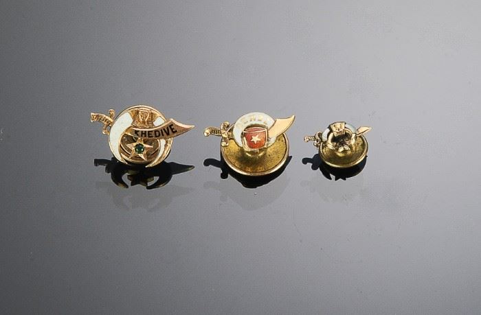 (3) 14K Gold Shriners Khedive Zembo Lapel Pins