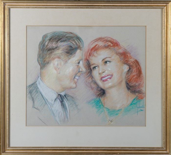Pastel Portrait of Rudy & Eleanor Vallee 1962