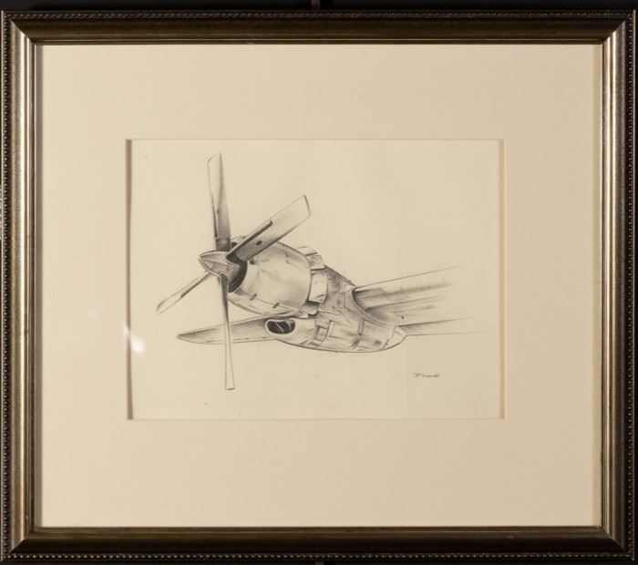Charcoal Drawing Engle Turboprop Engine