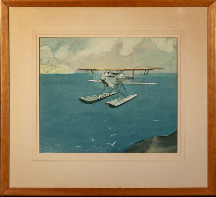 Watercolor Wayne Davis America Navy Seaplane