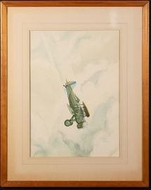 Watercolor Wayne Davis WWII Boeing Airplane