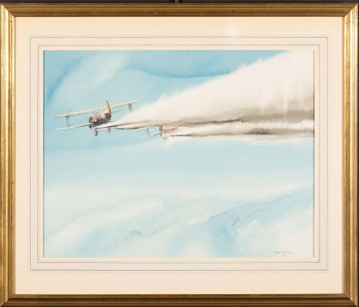 Watercolor Wayne Davis Vought Corsair Airplane