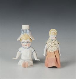 (2) Bisque Dolls with Bonnets