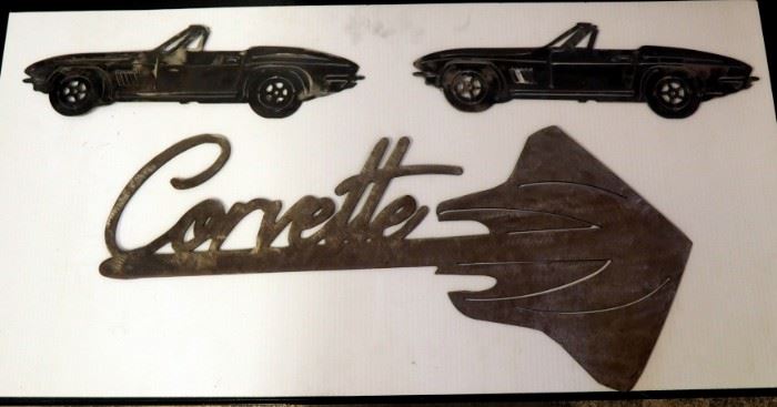 Plasma Cut Steel Wall Art, Corvette Sign 26"L x 12"H And Corvette Cut Outs