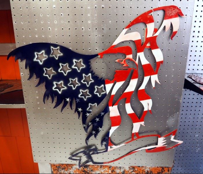 Plasma Cut Steel Wall Art, Eagle And Flag 28"H x 28"