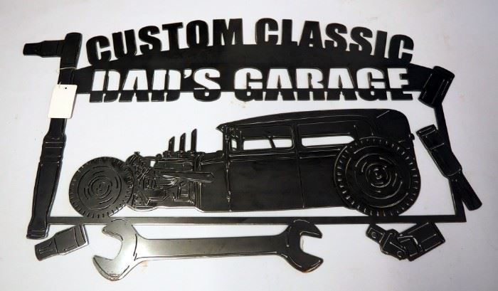 Plasma Cut Steel Wall Art, "Custom Classic Dad's Garage" 20.5" x 36"