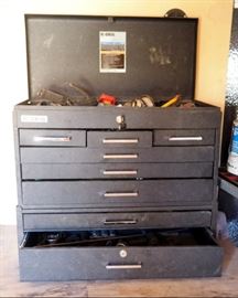 US General Tool Box Top Chest And Key With Contents, Screw Drivers, Sockets, Wrenches And More