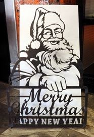 Plasma Cut Steel Stand Up Sign Ready For Lights, Merry Christmas Happy New Year 32" x 22"