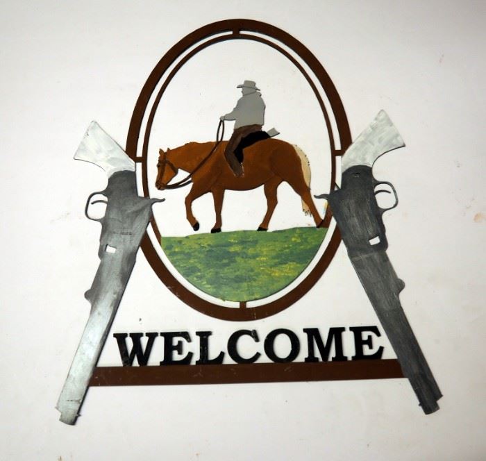Plasma Cut Steel Wall Art, Welcome Signs With Horse Theme Qty 3, 19" x 27", 19" x 15"