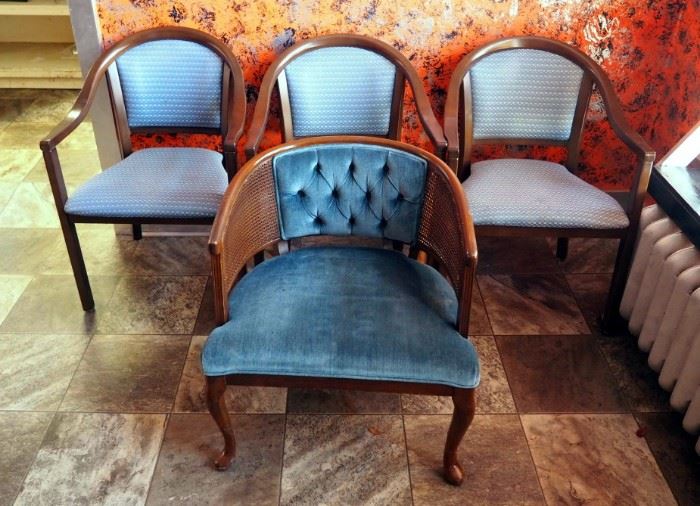 Wood And Upholstered Reception Chairs Qty 3