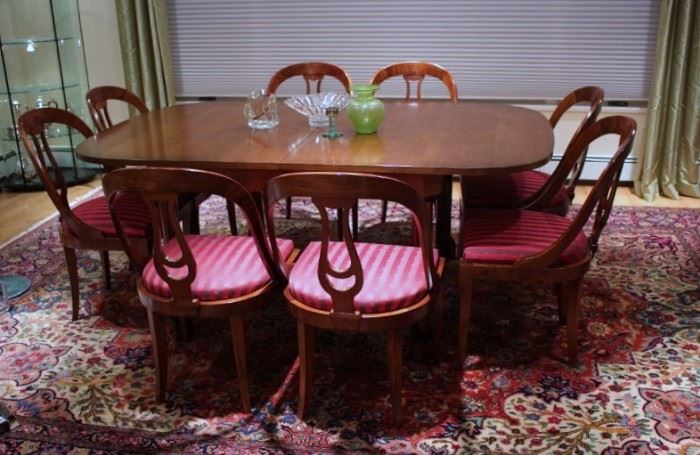 Italian, Modern Dining Room Table with Eight Chairs - Leaf Stored inside