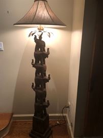 FLOOR LAMP WITH CARVED ELEPHANTS