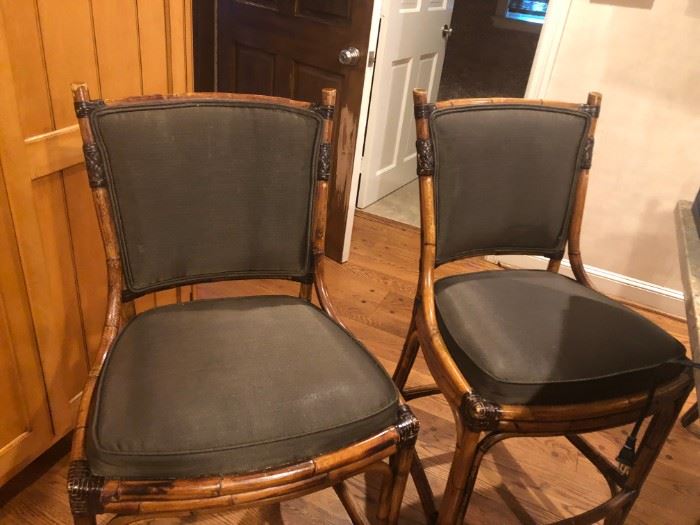 LEATHER AND RATTAN COUNTER STOOLS - 4 PIECES