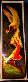 Wall placque lacquer boy with peacock russian