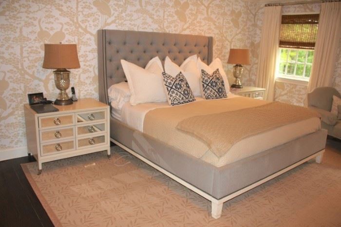 Master Bedroom Furnishings with Pair of Lamps and Tufted, Upholstered Headboard