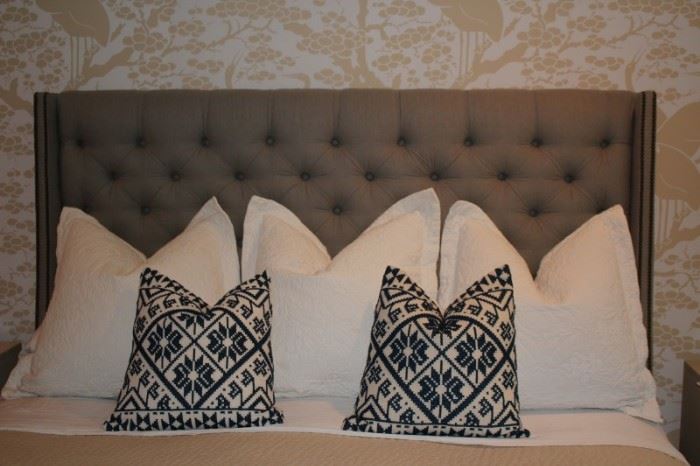 Tufted, Upholstered Headboard with Pillows