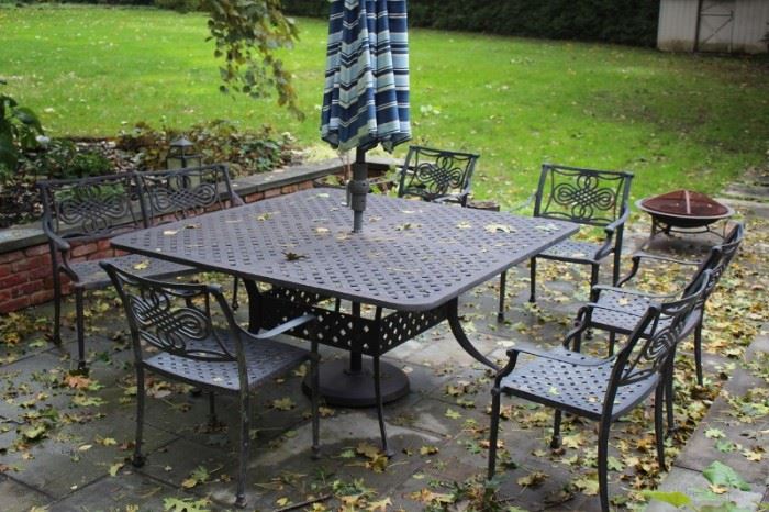 Square Patio Table with 8 Chairs and Umbrella