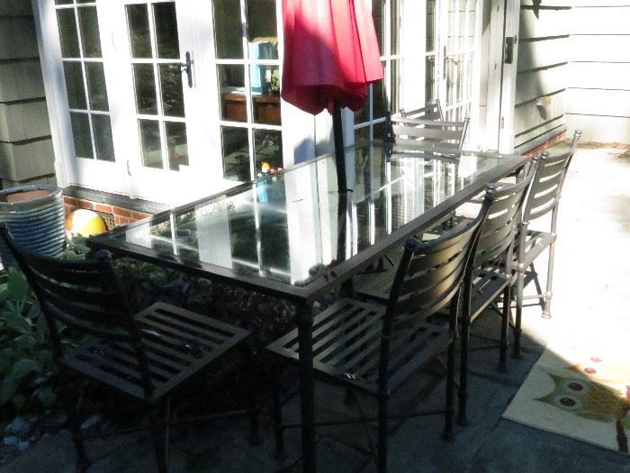 POTTERY BARN OUTDOOR TABLE AND CHAIRS.