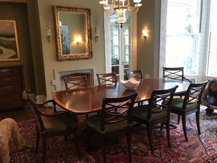 Ethan Allen dining table and 6 chairs 92” x 46”(including 24” leaf)
$1400