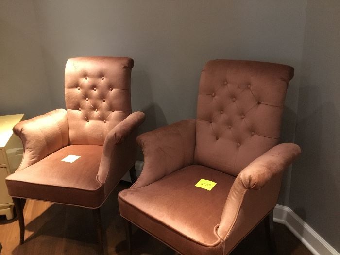 Gorgeous velvet arm chairs with mahogany legs $750