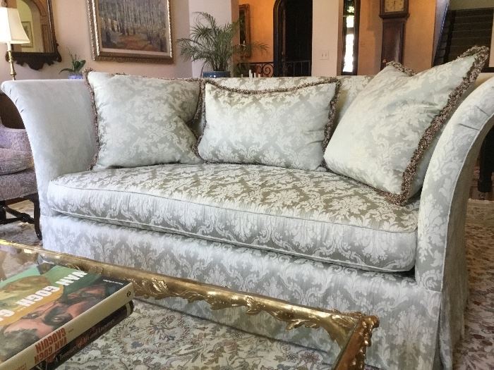 Pair of designer silk down filled couches from the merchandise mart. Purchased for $8200.     Selling for $3900