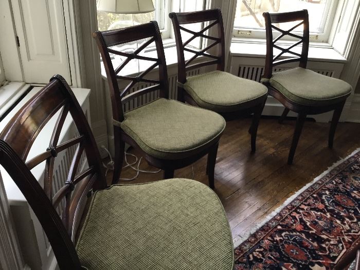 Beautiful cane bottom Ethan Allen Chairs with custom cushions $75 each. 