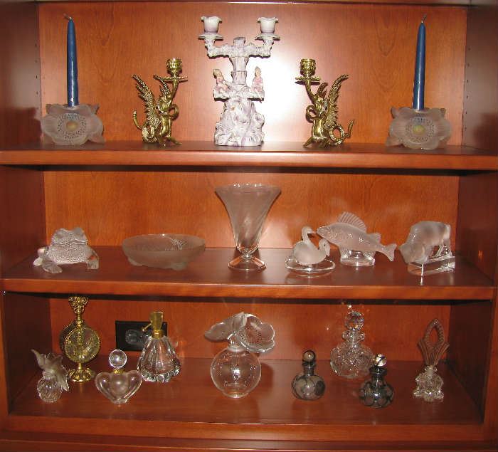 Perfume bottles and Lalique figurines