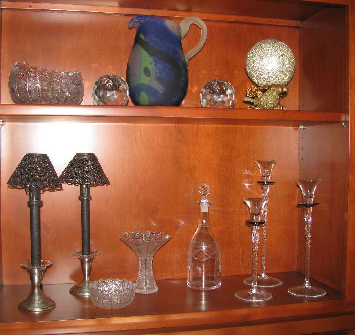 Art glass, candle holders, cut glass
