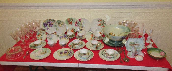 Hand painted luncheon set and glassware
