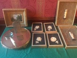 Silver plateau, Ivory Carved Flowers