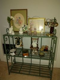 Metal and glass shelf, decor items