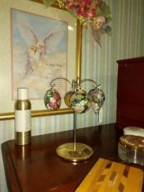 Cloisonne egg tree, jewelry box, angel print, decor