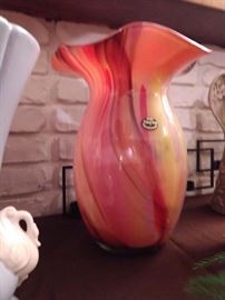 Beautiful tall Polish blown glass vase