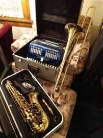 LA Sax saxophone -- like new!!!, Hawk student trombone -- well loved! 