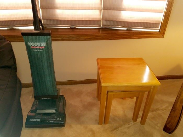 Stackable end tables and Hoover vacuum cleaner