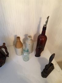 Antique glass and stoneware bottles