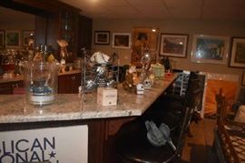 bar Items on top Shelf of Bar